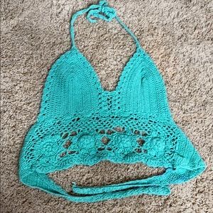 Turquoise Crochet Halter Top